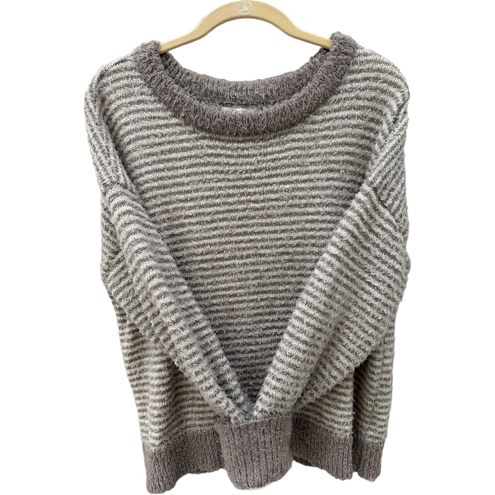 Maurices Taupe Striped Cropped Fuzzy Sweater size Large